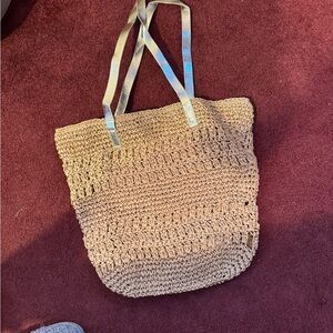St. John's Bay Tan Shoulder Bag with Woven Design and Flat Straps